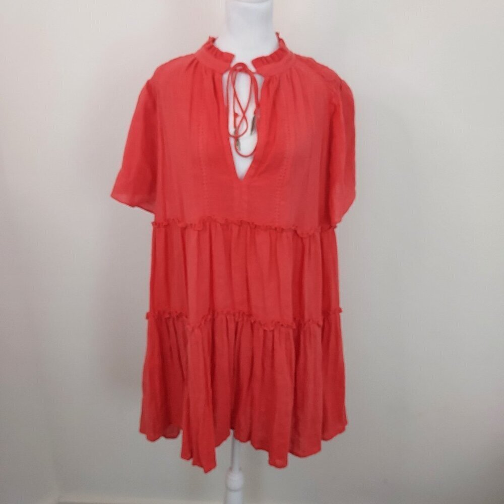 Karlie Linen Blend Crochet Lace Detail Mini Dress Size Large